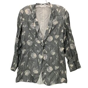 Giorgio Armani Collezioni Women's 4 Sheer Floral Blazer Gray White Silk Office